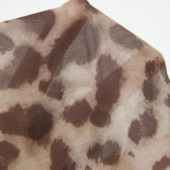 Multicolor Casual Women's Leopard Print Oblique Shoulder Bodysuit - Picture 7 of 7